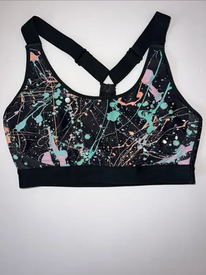 Printed Black Sports Bra with Pastel Splatter Detail thumbnail 8