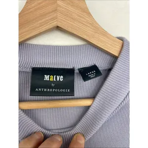 Maeve x Anthropologie Short Sleeve Ribbed Mock Neck Tee Purple Sz Large thumbnail 9