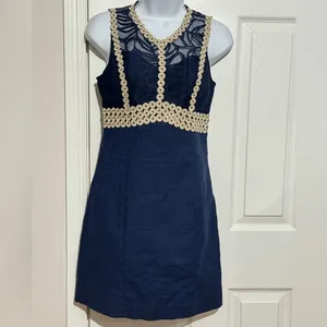 Lilly Pulitzer Shift‎ Dress Womens Navy Blue Lace Trim Sleeveless 00 thumbnail 12