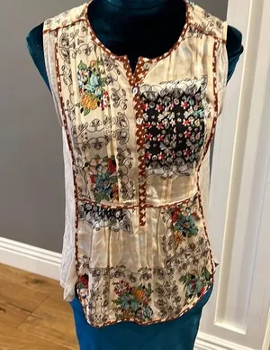 Anthropologie tiny XS patchwork front top cotton back‎ thumbnail 1