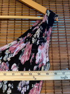 Vintage Neo Nostalgia Black Pink Floral Crinkle Mini Dress Small thumbnail 7