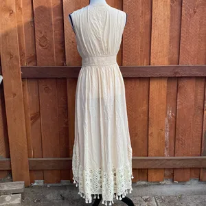 CUPSHE Cream V Neck Sleeveless Lace Tassel Smocked Waist Maxi Dress Size M thumbnail 8