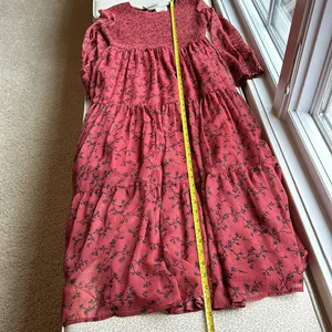 NWT bohme Smocked Tiered Maxi Dress Sheer Sleeves Rust with black design size S thumbnail 10