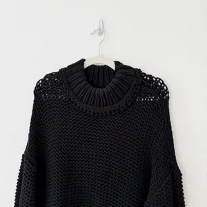 [Free People] Black‎ My Only Sunshine Chunky Knit Mock Neck Sweater Sz Medium M thumbnail 5