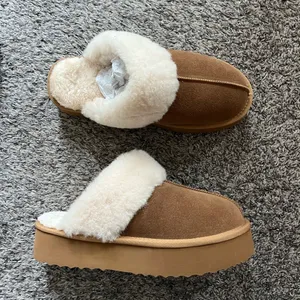 Dream Paris NWOT Faux Fur Brown and Tan Platform Slippers with Box thumbnail 5