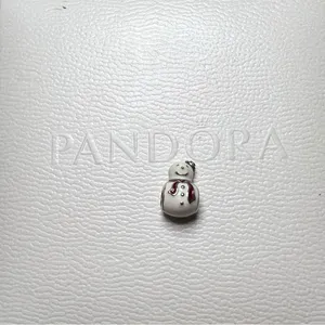 Pandora Happy Snowman Charm Christmas S925ALE White/Red Enamel thumbnail 1