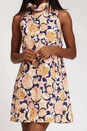 TYLER BOE stella seashells dress in multi navy linen cotton size small thumbnail 1