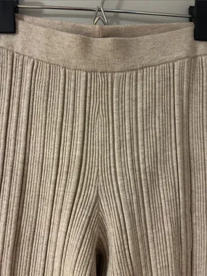 aerie Wide-Leg Ribbed Knit Pants in Beige thumbnail 2