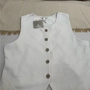 Jules & Leopold Button-Up Vest Women's Ivory Beige Button-Up Vest Size L Casual thumbnail 2