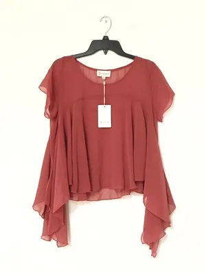 Sheer Draped Boho Top Red Size M thumbnail 4