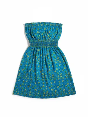 Free People Blue Floral Strapless Smocked Mini Dress Boho Summer thumbnail 2