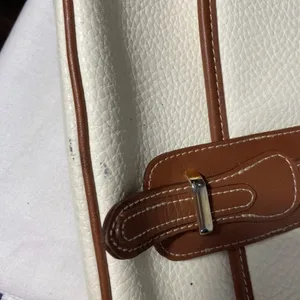Vintage Style Ivory & Brown Faux Leather Crossbody Shoulder Bag Preowned thumbnail 2