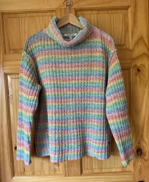 Peace Love World Pastel Striped Cowl Neck Sweater size medium thumbnail 1