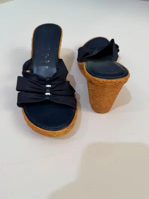 Italian Shoemakers Women's Navy Blue Bow Detail Wedge Sandals Slide-on Size 10W thumbnail 3