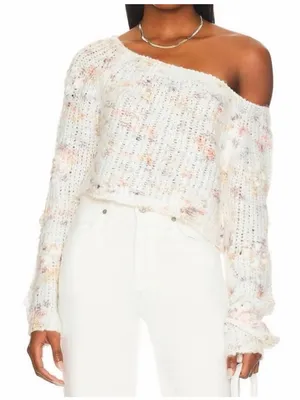 Free People Ivory Combo Sunset Cloud Cropped Sweater Boho‎ Fairycore XL thumbnail 1