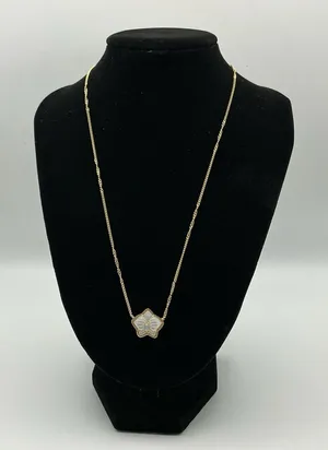 NWT Kendra Scott Gold Tone Flower Pendant Necklace with Opalescent Stone thumbnail 1