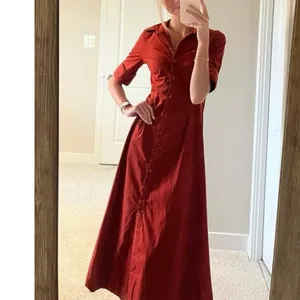 STAUD Red Cotton Blend Collared Neckline Front Button Closure Short Sleeve Dress thumbnail 4