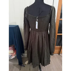 Holipick Olive Green Smocked Long Sleeve Mini Dress XL Square Neck Cottagecore thumbnail 3
