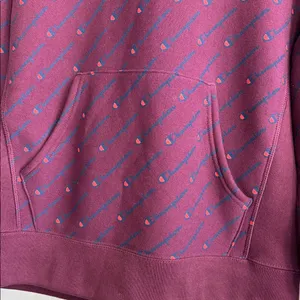 Champion Reverse Weave Hoodie Small Women's All Over Logo Print Burgundy Maroon thumbnail 4