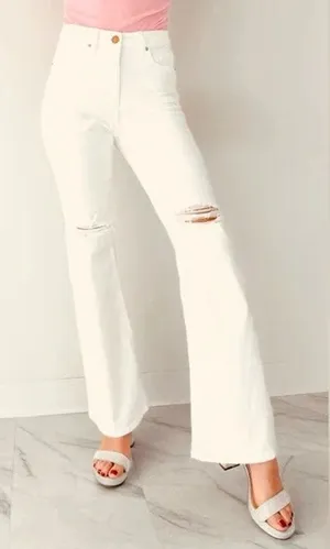 7 For All Mankind Women's Sz 27 White Distressed Flare Leg Denim Jeans thumbnail 1