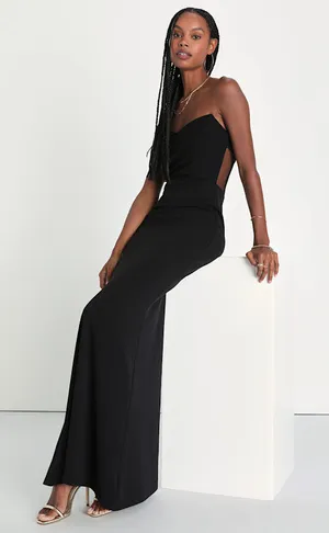New Lulus Iconic Arrival Black Strapless Bustier Mermaid Maxi Dress XL MSRP $85 thumbnail 1