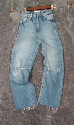 Abrand A 94" High & Wide Busted Knees Streatwear Skater Raw Hem Womens 23 thumbnail 1