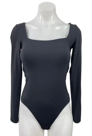 Aritzia Babaton Black Square Neck Long Sleeve Thong T Shirt Bodysuit Top Size S thumbnail 1