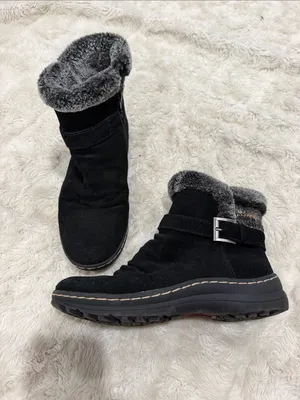 BareTraps Black Suede Winter Ankle Boots with Gray Faux-Fur Cuff Womans size 7.5 thumbnail 3