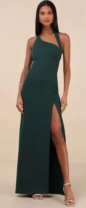 Lulus Unforgettable Composure Emerald Asymmetrical Halter Maxi Dress Size Large thumbnail 1