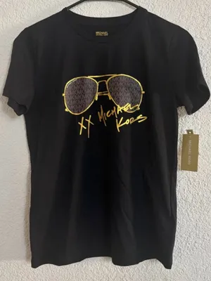 Michael Kors Women’s Black Graphic Tee with Gold Sunglasses Print small thumbnail 1