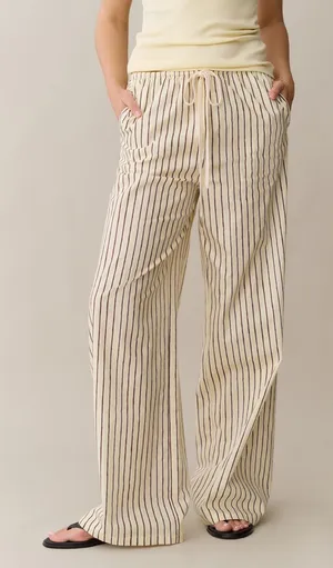 NWT Few Moda Beatriz Cotton Pant size Small S drawstring yellow brown stripe opt thumbnail 1