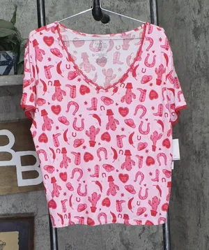 NEW Roudelain Valentine's Fairytale Pajama Shirt Top EJJE319M Cowgirl Pink L thumbnail 1