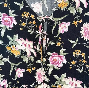 American Eagle Tie Front Floral Print Top Black Multi Ruffle Hem Peplum thumbnail 5