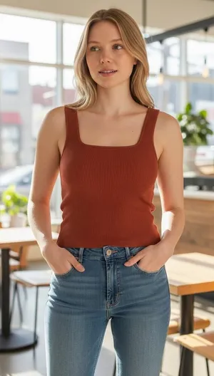 Abercrombie & Fitch Burnt Orange Ribbed Knit Crop Top Tank Top Womens Size M thumbnail 1