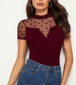 Shein Burgundy Mock Neck Blouse thumbnail 1