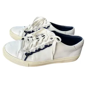 Tory Burch Sport‎ Ruffle Howell Court Sneakers 9 White Navy Leather Athletic thumbnail 3