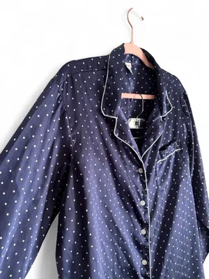 PINK Victoria's Secret Signature Satin Long Pajama Set Navy Polka Dot Size 2XL thumbnail 3