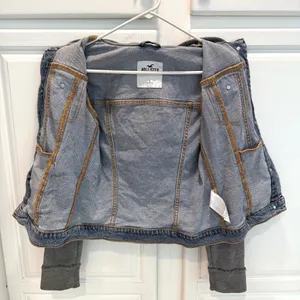Hollister Womens S Hooded Denim Jacket Button Closure Blue Gray thumbnail 6