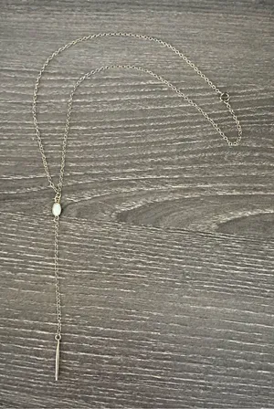 Artisan Handmade 18K Gold Filled Lariat Necklace White Opal Spike Dagger Venice CA thumbnail 1