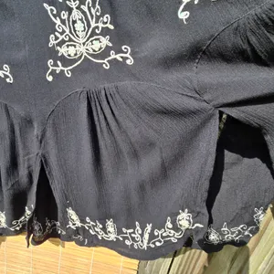Bila Rayon Black Embroidered Tiered Bohemian Skirt Sequins Large thumbnail 5
