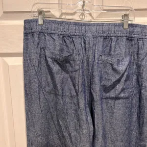 Old‎ Navy Women High Rise Wide Leg Linen Blend Pants Size L Blue Casual Beach thumbnail 4
