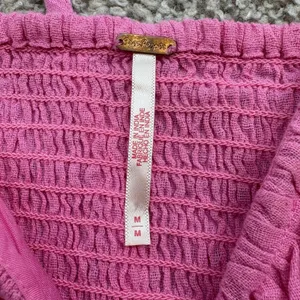Free People Blouse Women M Pink Smocked Puff Sleeve Boho Top Festival Barbiecore thumbnail 6