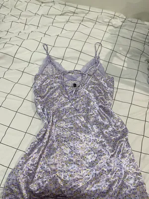 H&M purple floral satin lace mini slip dress thumbnail 3