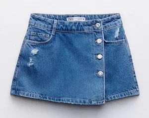 ZARA Light Blue Distressed Denim Skort thumbnail 1