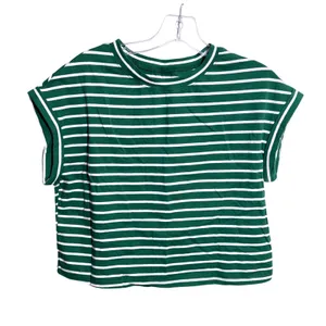 NWT Tankaneo Womens Short Sleeve Crop Top Green White Striped Summer‎ Tee Medium thumbnail 2