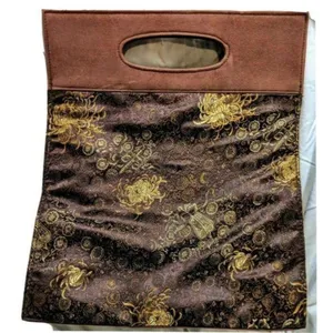 Handmade Vintage-Inspired Brown & Gold Brocade Handbag With Suede Accents Snap Closure & thumbnail 6