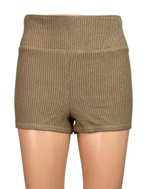 NEW Abercrombie & Fitch Tan Ribbed Knit High Rise Yoga Mini Biker Shorts Size S thumbnail 1
