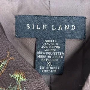 Silkland Blazer Jacket Womens XL Embroidered Paisley Brown Green Lined Silk thumbnail 3
