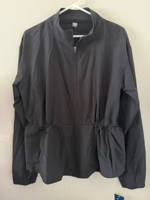 🖤VIVELY Black Running Jacket Full Zip Drawstring Waist Peplum🖤 ~medium 🆕 thumbnail 4