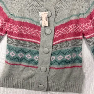 Dressbarn Grey Pink Fair Isle Cardigan Sweater Metallic Accents Size L NEW thumbnail 3